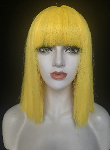 Bright Yellow Medium-Length Straight Wig with Full Bangs