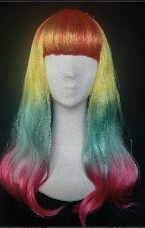 Multicolor Gradient Wavy Wig with Bangs