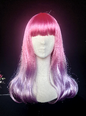 Pink-Purple Ombre Long Wavy Wig with Full Bangs