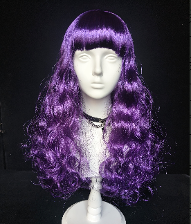 Purple Long Curly Wig with Full Bangs
