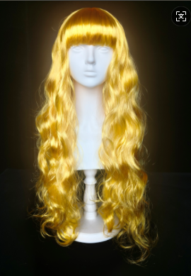 Golden Yellow Long Curly Wig with Full Bangs