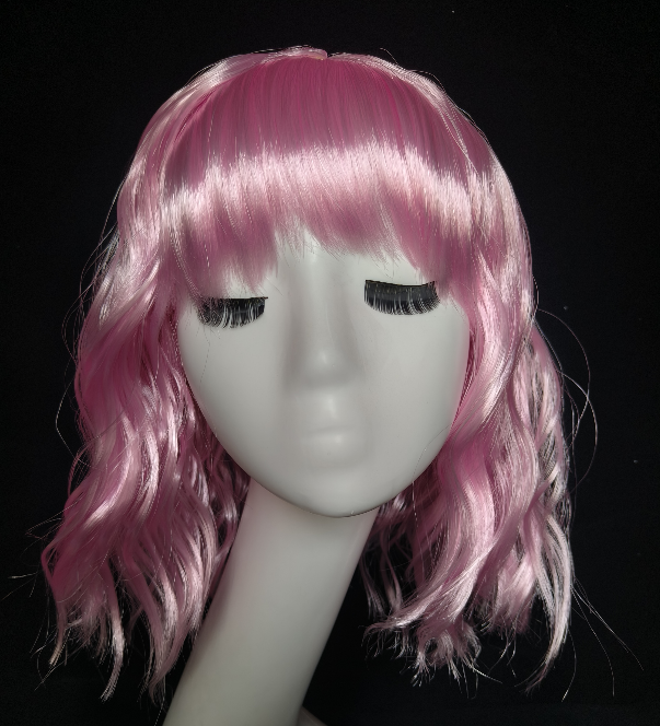 Medium Long Magenta Wig With Straight Bangs