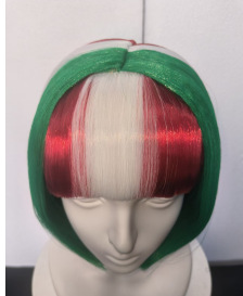 Green White Red Striped Short Cosplay Wig