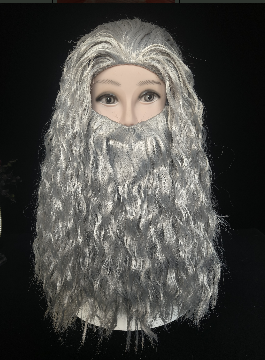 Silver Long Wavy Wizard Wig with Full Beard