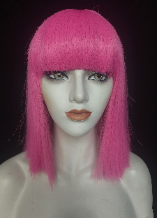 Hot Pink Medium-Length Straight Wig with Full Bangs
