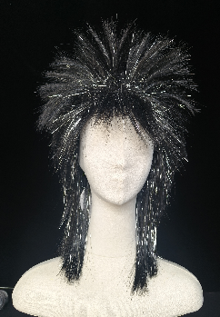 Black Spiky Mullet Wig with Shimmer Strands