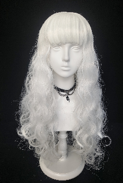 White Long Curly Wig with Full Bang