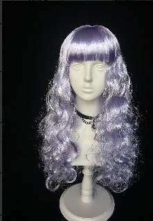 Light Purple Long Curly Wig with Full Bangs