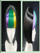Black Bob Wig with Purple-Green-Yellow Bangs