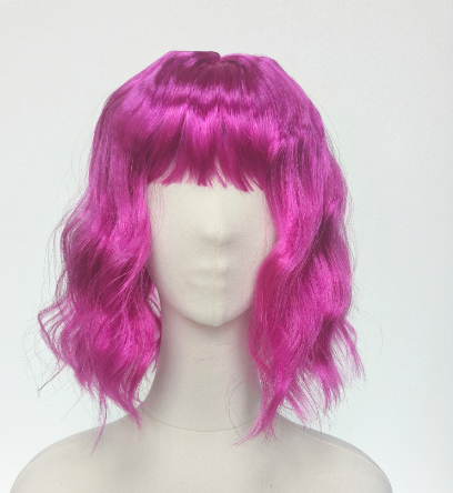 Hot Pink Short Wavy Wig with Bangs
