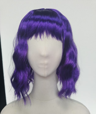 Purple Short Wavy Wig with Bangs