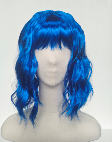 Blue Short Wavy Wig with Bangs