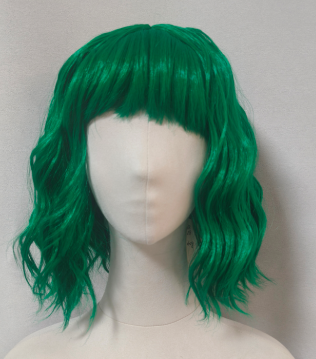 Green Short Wavy Wig with Bangs