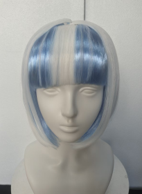 Blue and White Split Short Bob Wig with Bangs